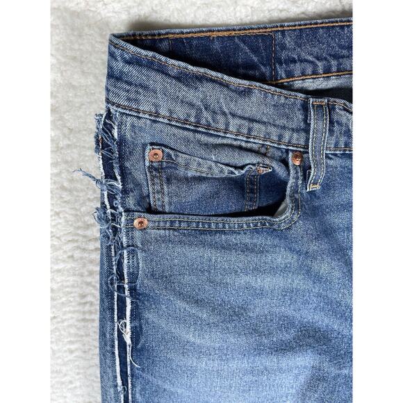 Levis 512 Jeans Mens 32x32 Blue Raw Hem Seams Faded 5 Pocket Distressed - Picture 3 of 16
